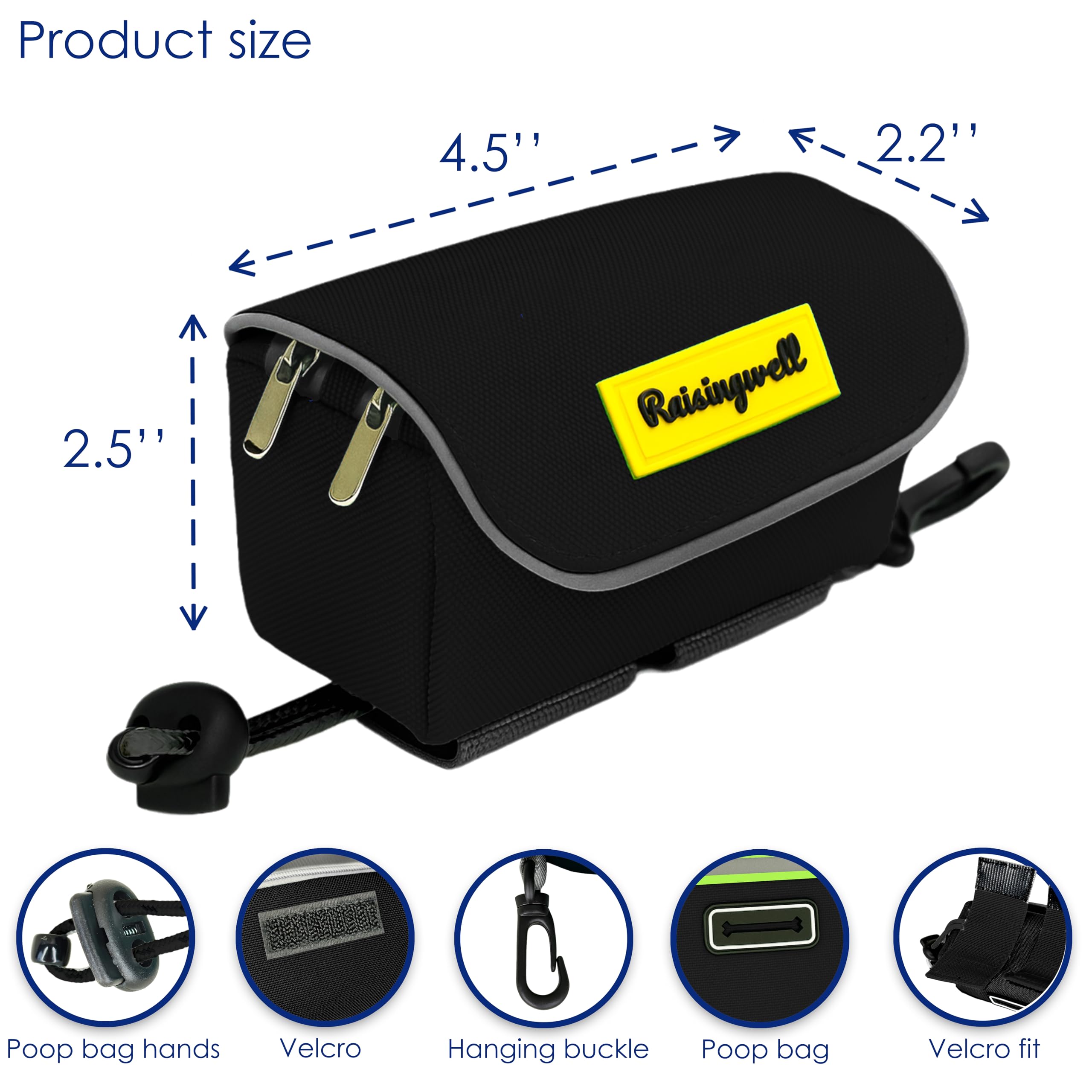 Dog Poop Bag Holder for Leash, 2 Waterproof Zipper Pouches, Dog Treat Pouch for Pet Walking Accessories, with Dispenser, Trainin